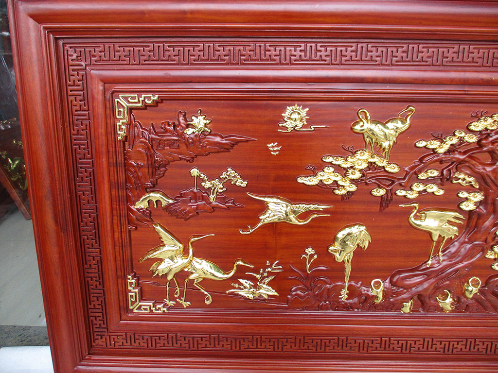 tranh gỗ hương tùng hạc